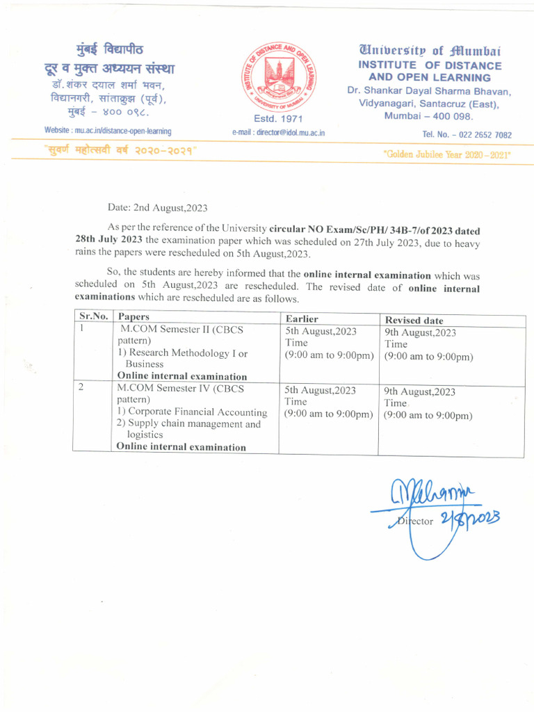 Internal Exam Postponed Notice | PDF | Business