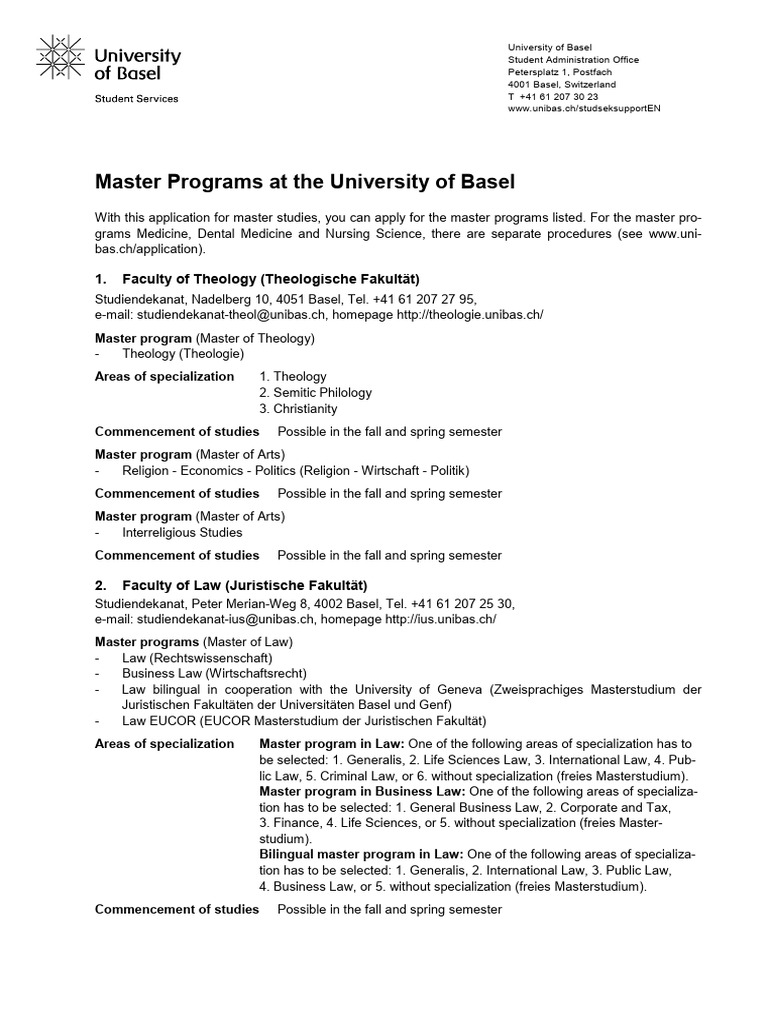 Master Programs at The University of Basel FS24 | PDF | Science | Economics