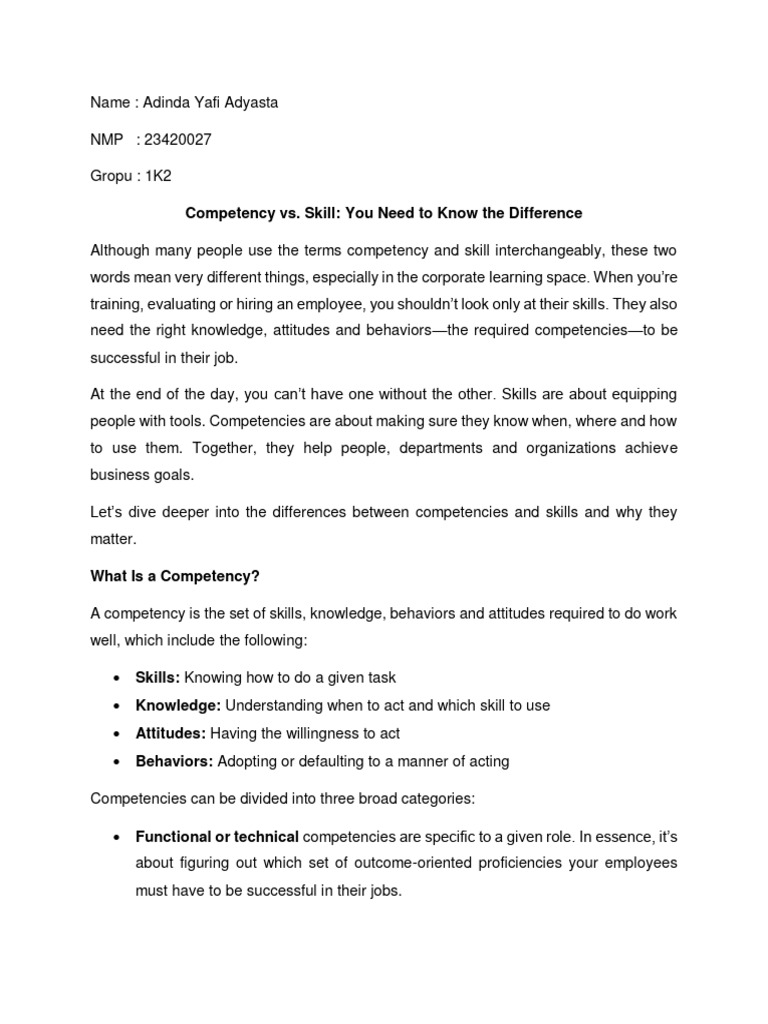 Competency vs. Skill Explained | PDF | Competence (Human Resources ...