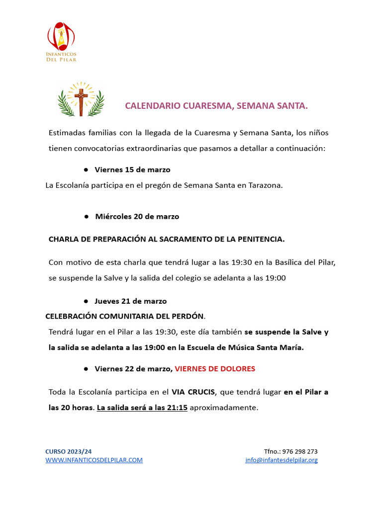 Calendario Cuaresma y Semana Santa I | PDF | Prestado | Pascua de ...