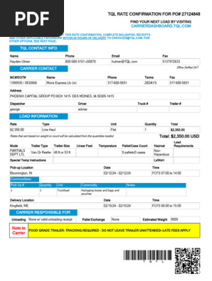 Carrier Rate confirmation