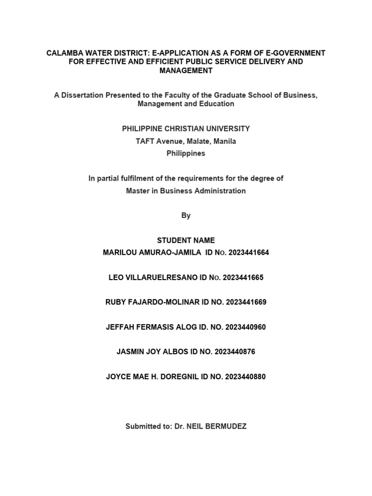 Calamba Water District E-Application Study | PDF | E Government ...