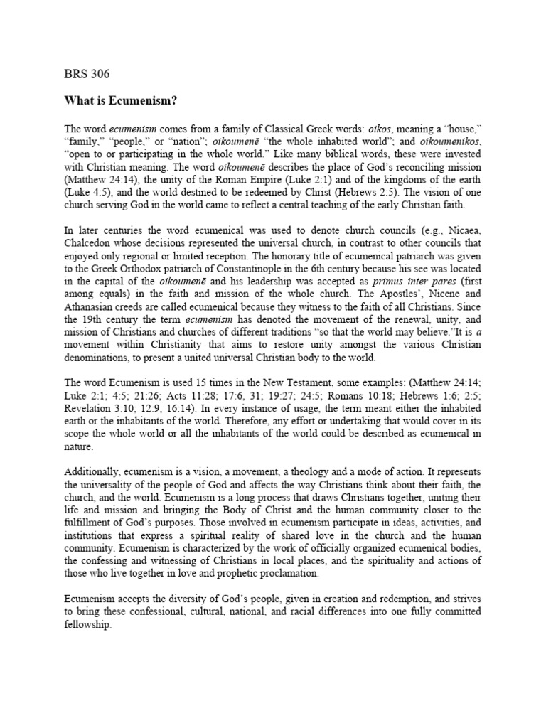 BRS 306 Notes 2923-1 | PDF | Ecumenism | Christian Church