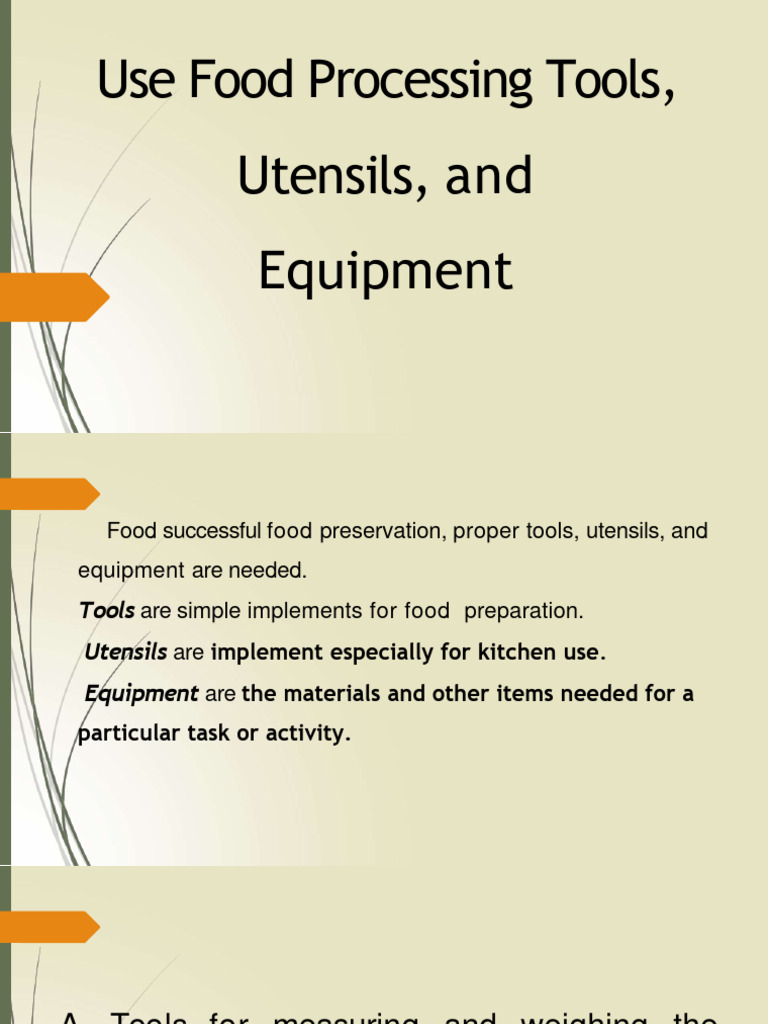 Food Processing Tools Equipment and Utensils | PDF