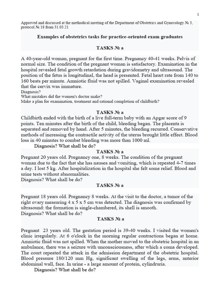 Obstetrics Tasks Word | PDF | Pregnancy | Obstetrics