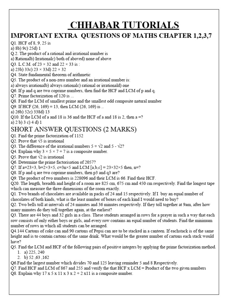 HCF and LCM Problems in Mathematics | PDF | Euclidean Geometry ...