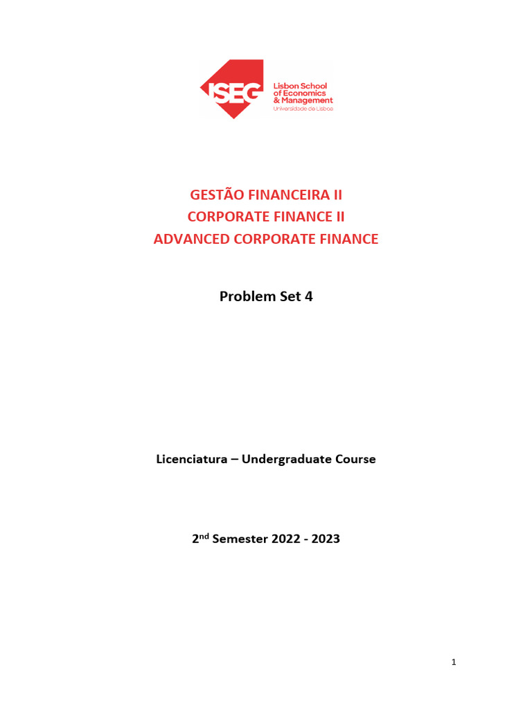 Advanced Corporate Finance Problem Set | PDF | Option (Finance) | Black ...
