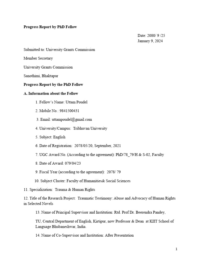 UGC First Progress Report | PDF | Doctor Of Philosophy