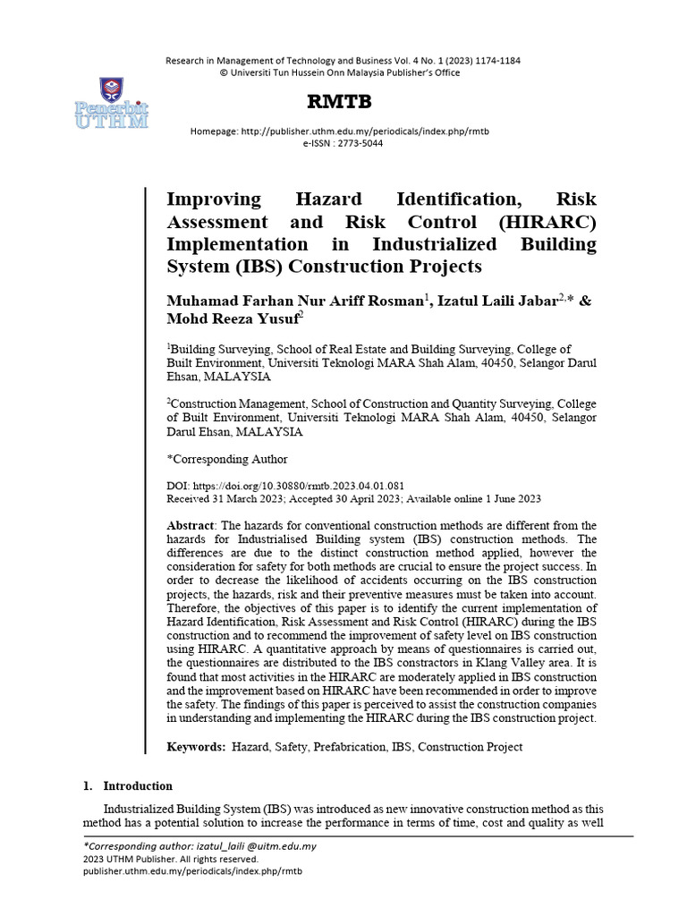 Improving HIRARC in IBS Construction Safety | PDF | Risk | Hazards