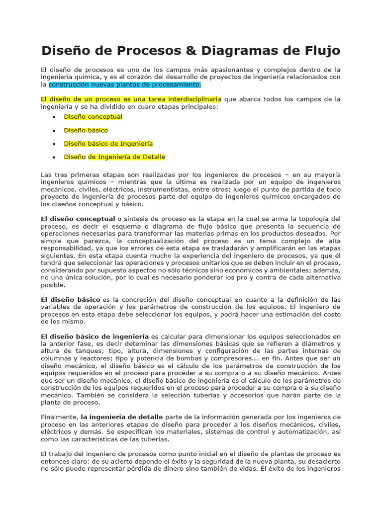 Lectura Diseño de Procesos y Diagramas de Flujo | PDF | Ingeniería | Diseño