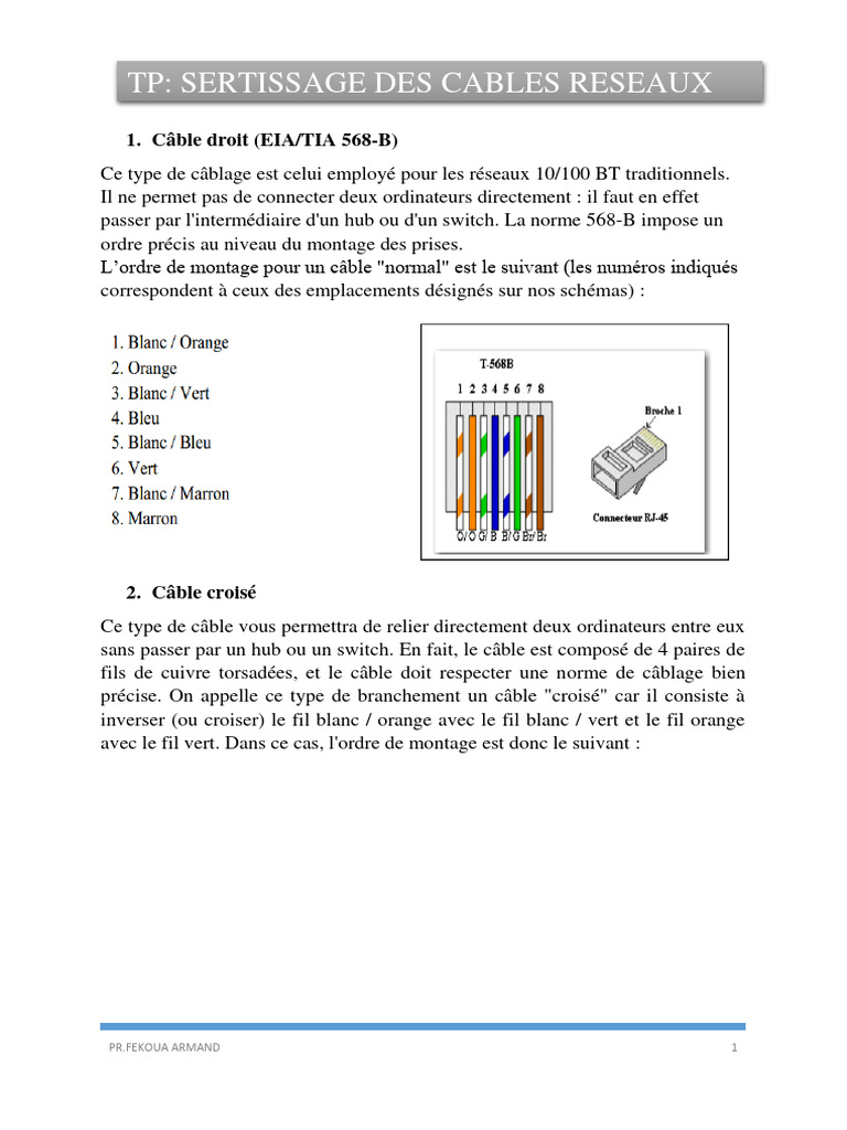 Schéma et Sertissage Câble RJ45 | PDF