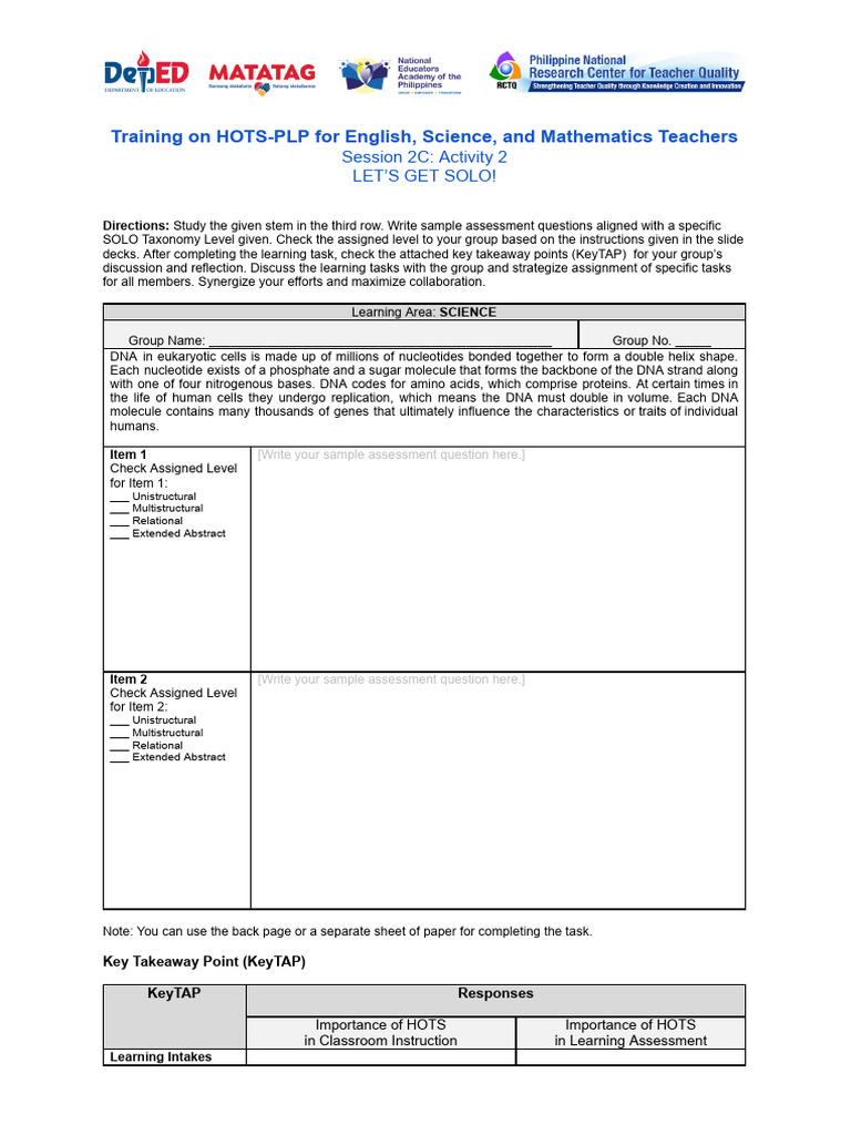 Unistructural Assessment in Science Training | PDF | Dna | Learning