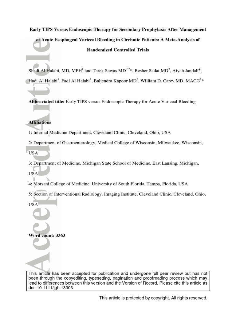 Early TIPS Versus Endoscopic Therapy For Secondary Prophylaxis After ...