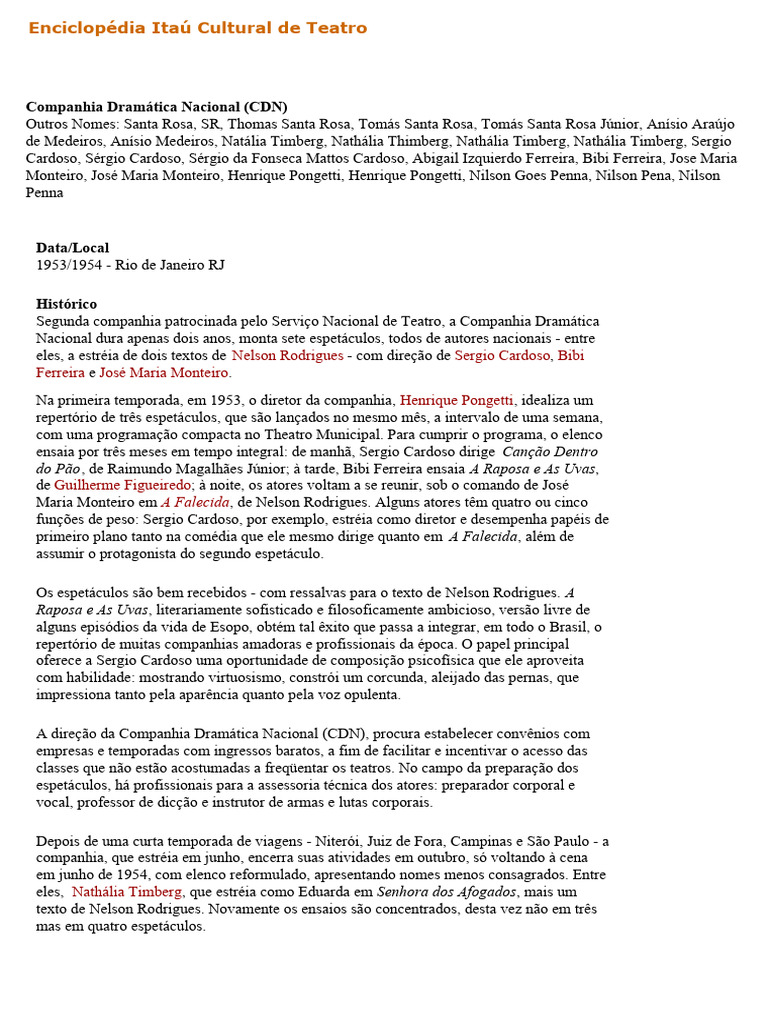 História da Companhia Dramática Nacional | PDF | Teatro | Brasil