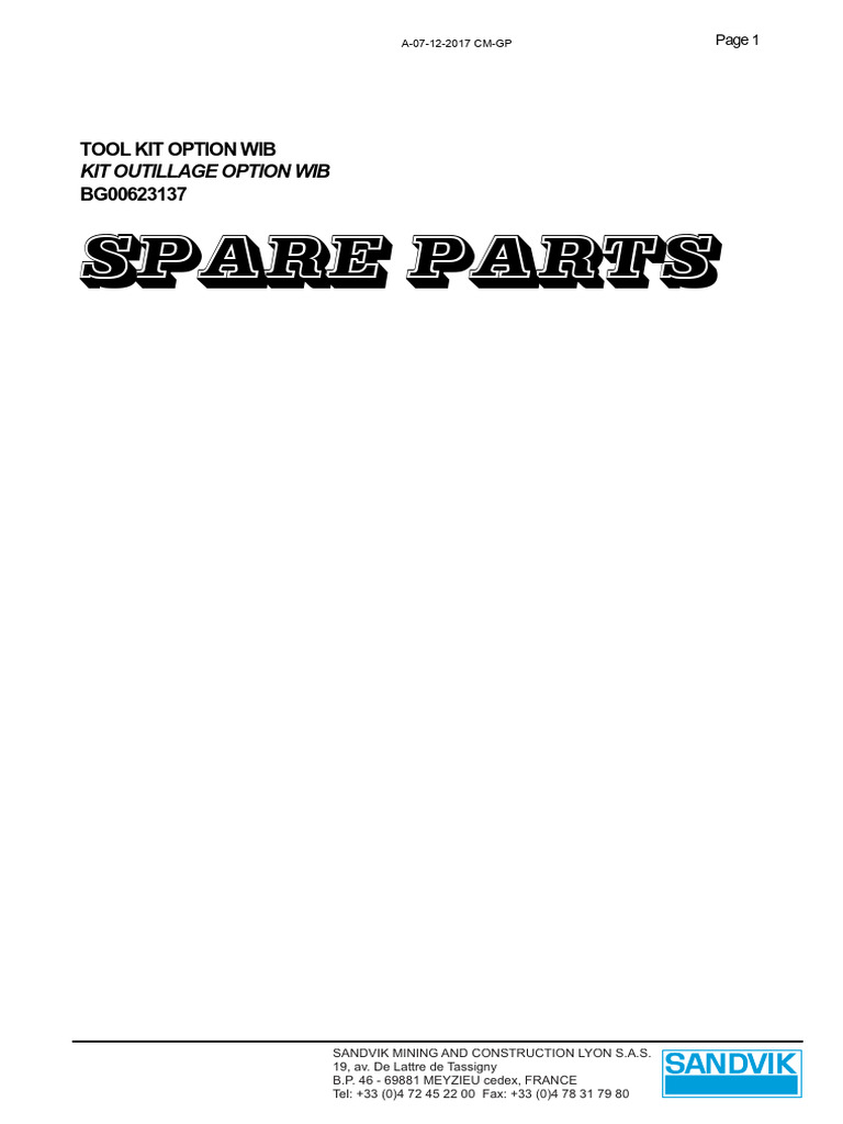 Spare parts kit outillage option wib pdf tools machining