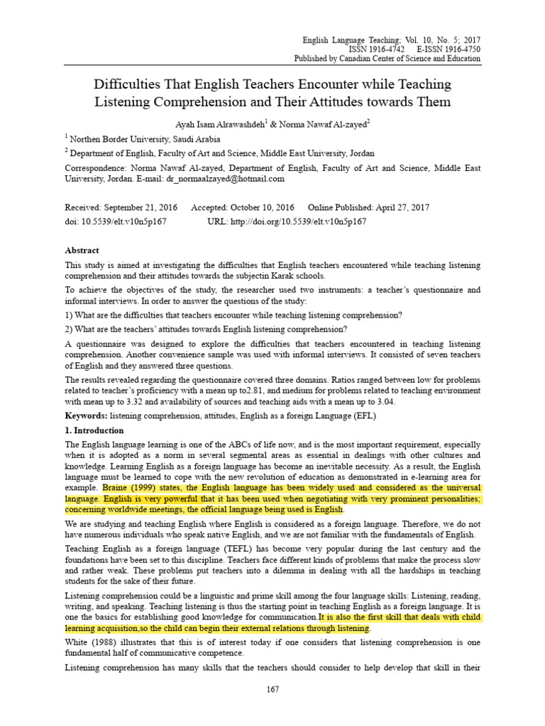 Challenges in Teaching Listening Skills | PDF | Teachers | Reading ...