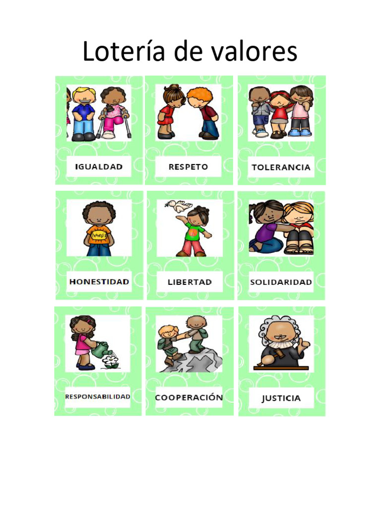 Lotería de Valores para Imprimir Gratis | PDF