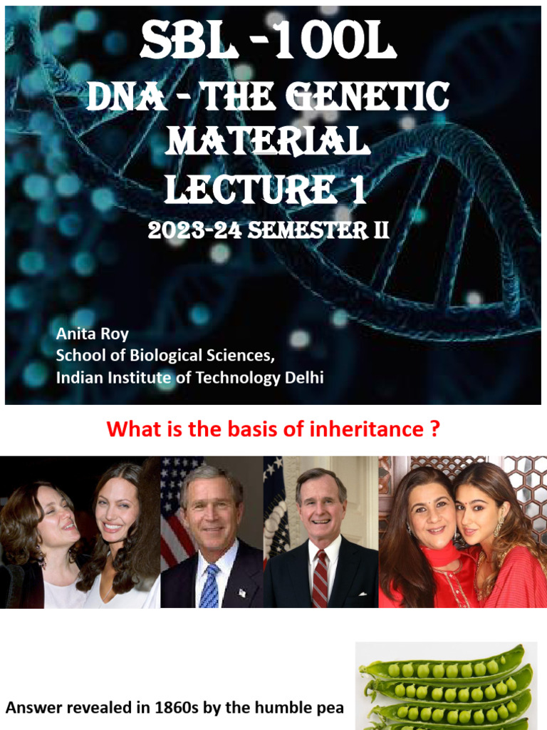 DNA The Genetic Material Lecture 1 | PDF | Dna | Rna