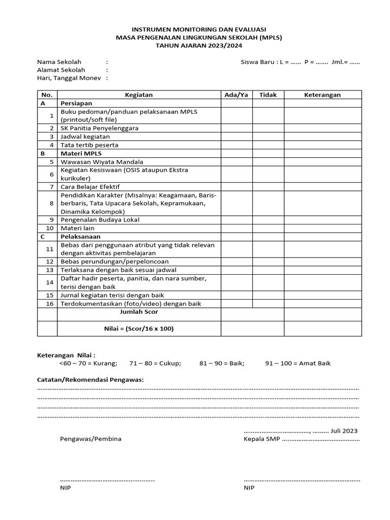 Evaluasi MPLS 2023/2024 Sekolah | PDF