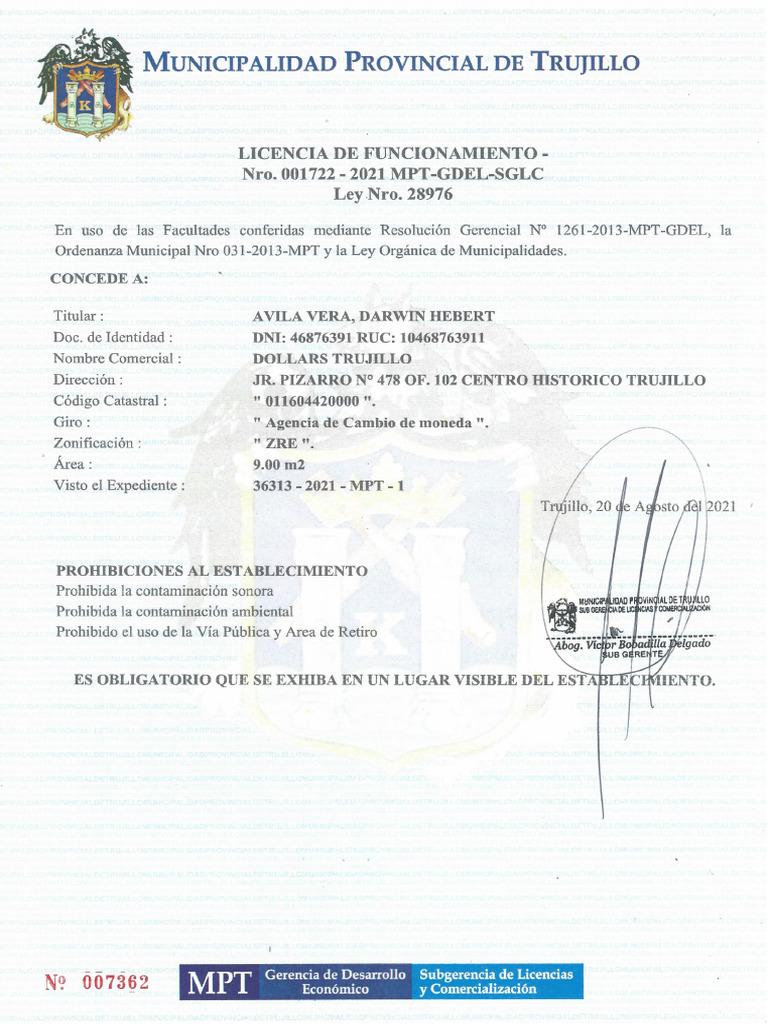 Licencia de Funcionamiento Municipal | PDF