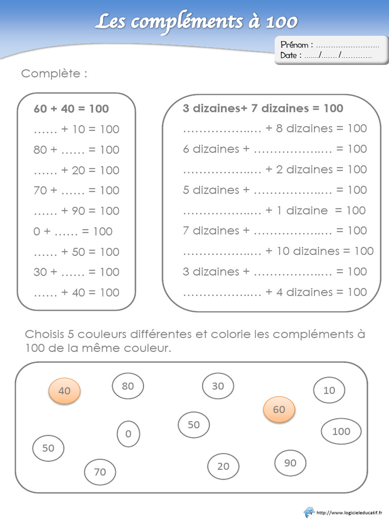 Exercices sur les compléments à 100 | PDF