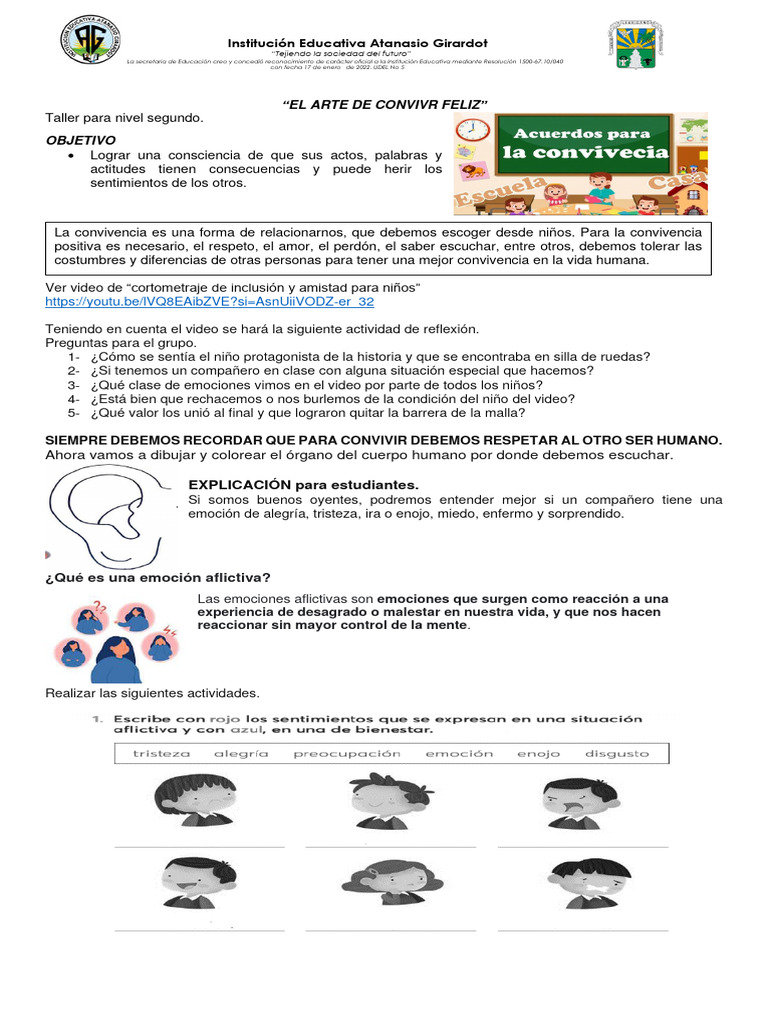 Taller Promoción y Prevención de Una Sana Convivencia 2023 | PDF