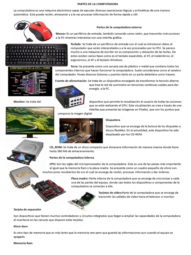 Partes y componentes de la computadora | PDF | Hardware de la ...