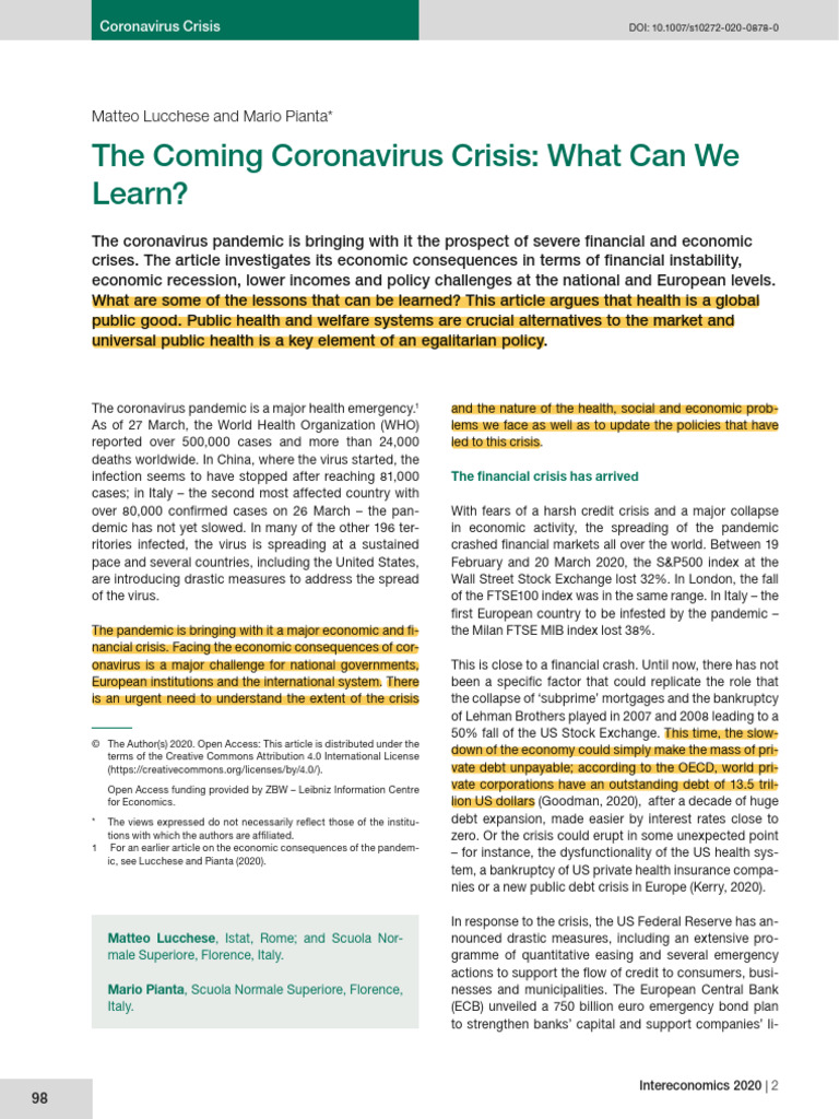 Economic Impact of the Coronavirus Crisis | PDF | European Central Bank ...