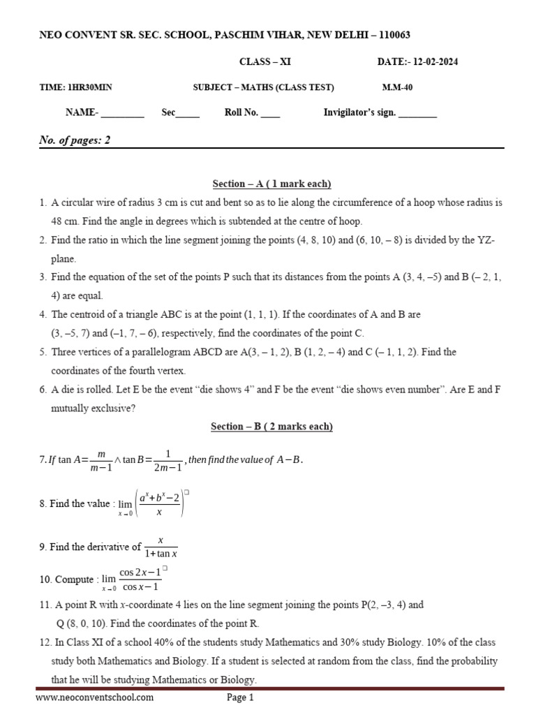 NCS - Maths-Maths Practice Test - 120224-13-02-2024 | PDF