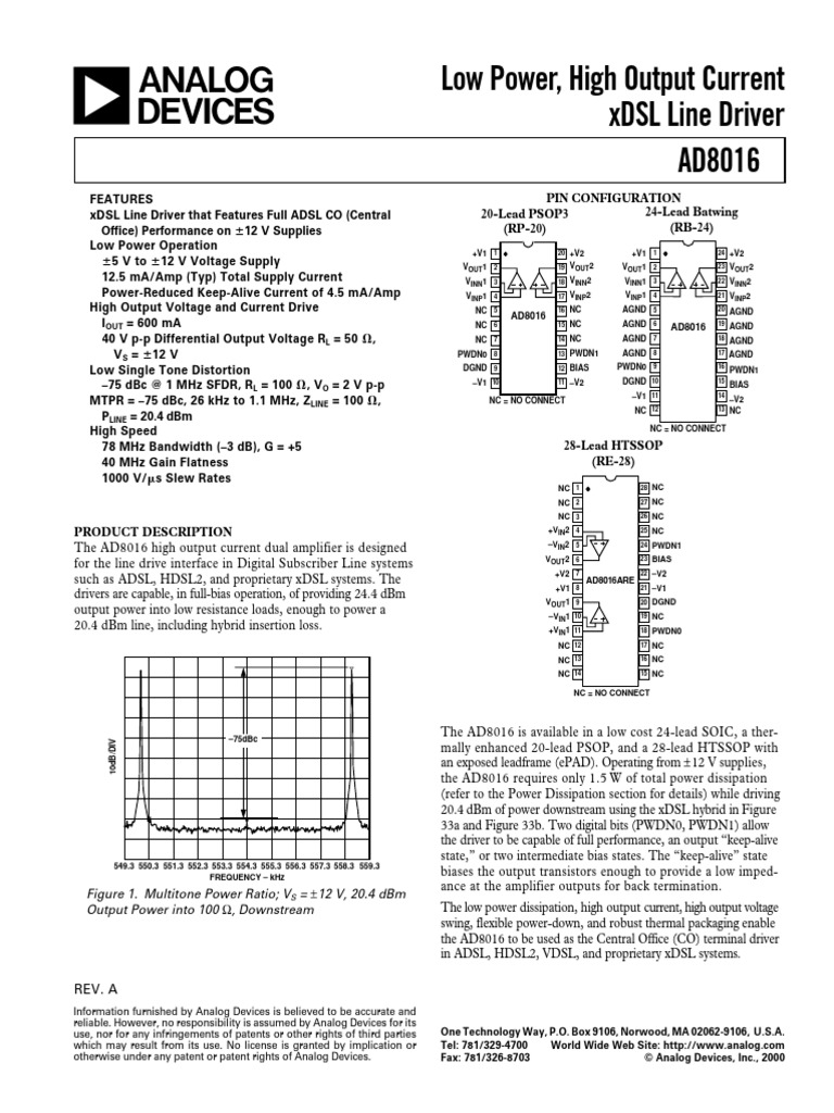 AD8016 | PDF | Amplifier | Digital Subscriber Line