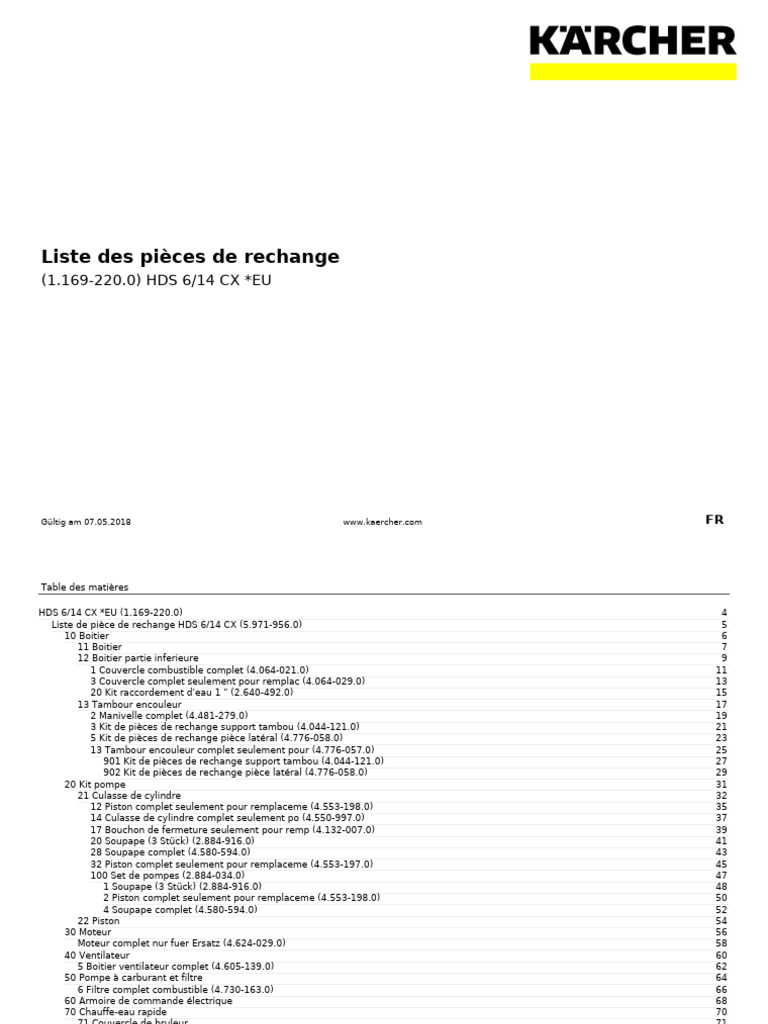 Vue Eclatee Nettoyeur Haute Pression Karcher Hds 6 14 CX 1 169 220 0 PDF — free download