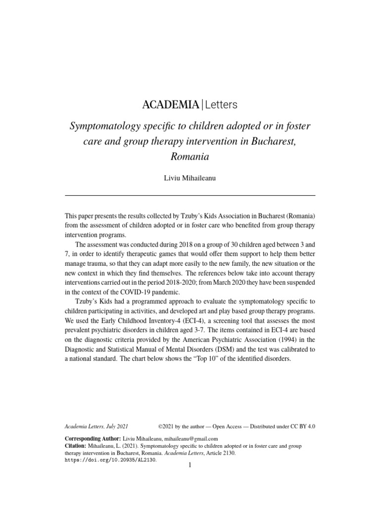 Group Therapy for Adopted Children in Romania | PDF | Mental Disorder ...