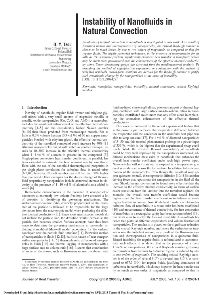Instability of Nanofluids in Natural Convection | PDF | Heat Transfer ...