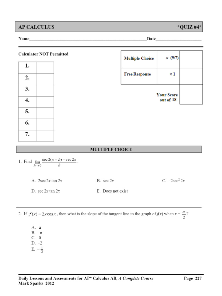 APCalc Quiz4 | PDF