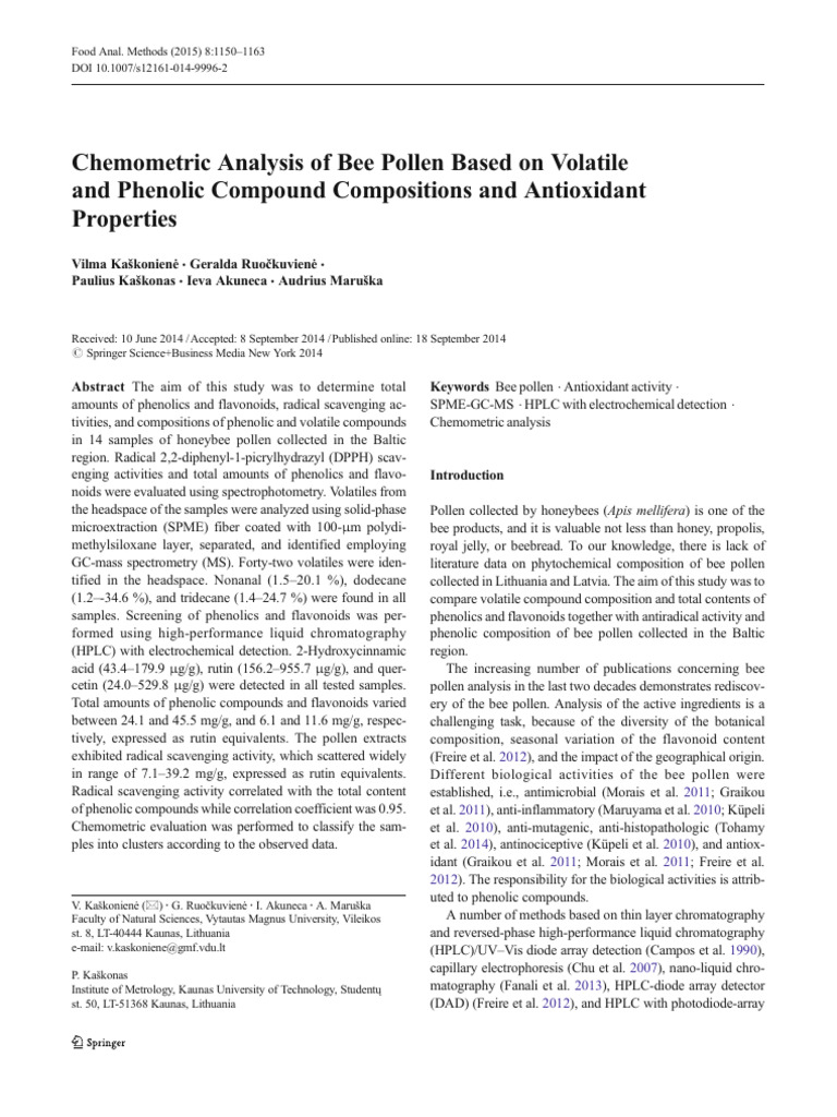 Chemometric Analysis of Bee Pollen Based On Volatile and Phenolic ...