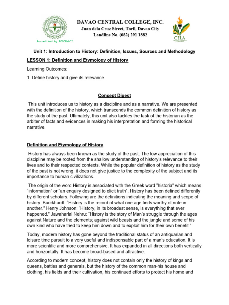 LESSON 1 Definition and Etymology of History PDF Historian