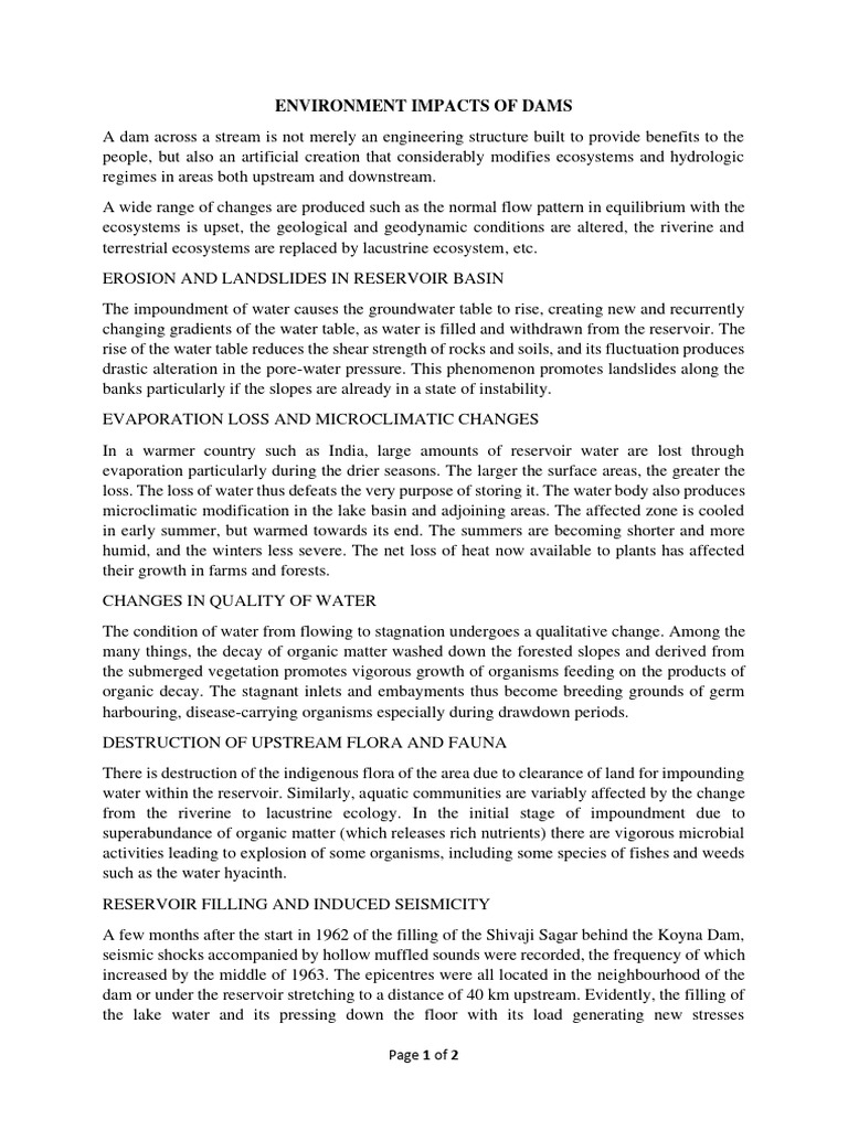 Environmental Impacts of Dams Explained | PDF | Reservoir | Earthquakes