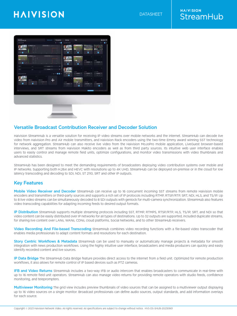 Haivision Streamhub | PDF | Streaming Media | Video