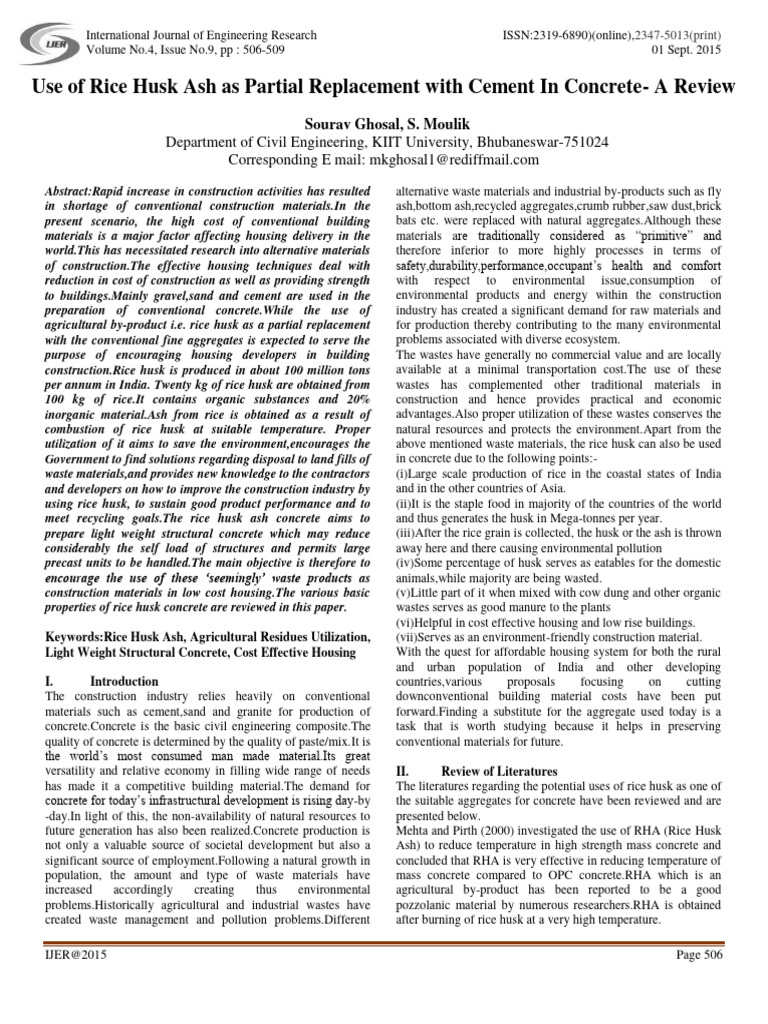 Use of Rice Husk Ash As Partial Replacement With C | PDF | Concrete ...