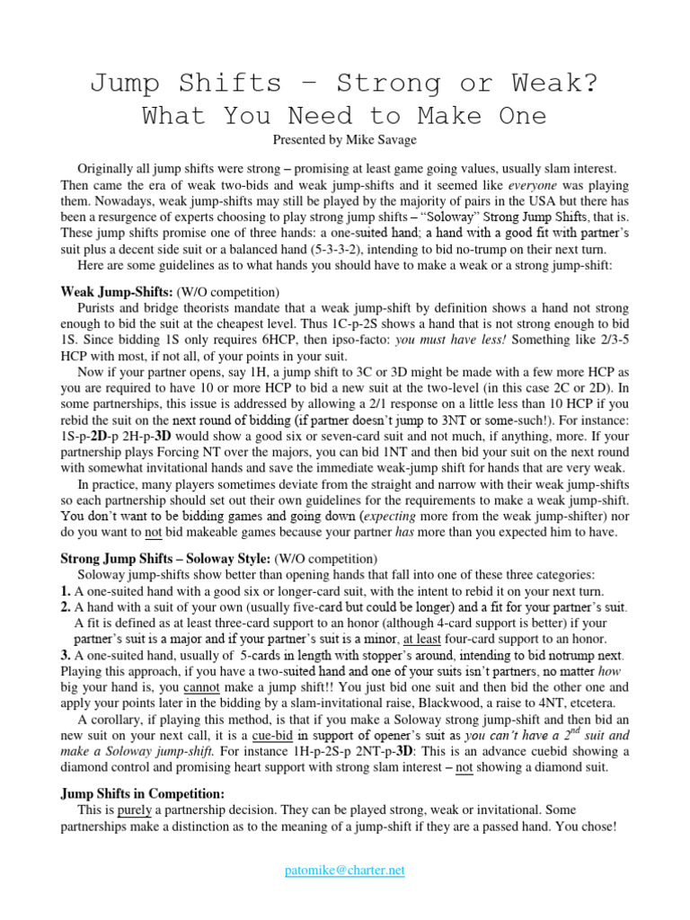 Jump Shifts - Strong or Weak | PDF | Contract Bridge