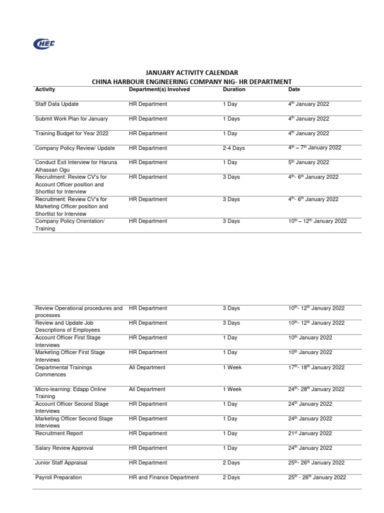 January 2022 Hr Activity Calendar Pdf Business