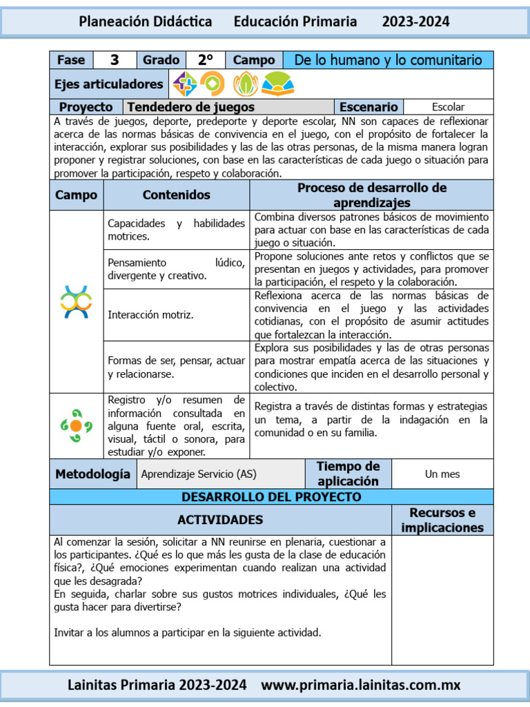 Planeación de Educación Física 2° Grado | PDF | Educación primaria ...