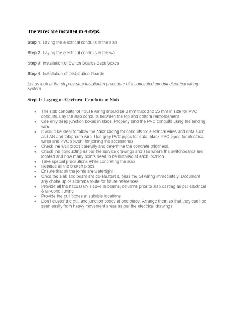 Concealed Wiring Installation Guide | PDF | Electrical Wiring | Wall