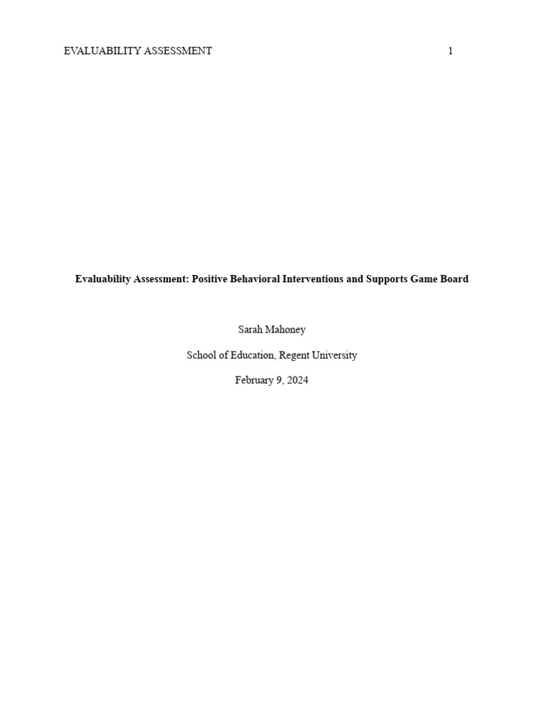 Evaluability assessment part ii positive behavioral interventions and