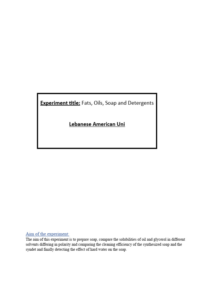 Soap and Detergent Lab Report PDF