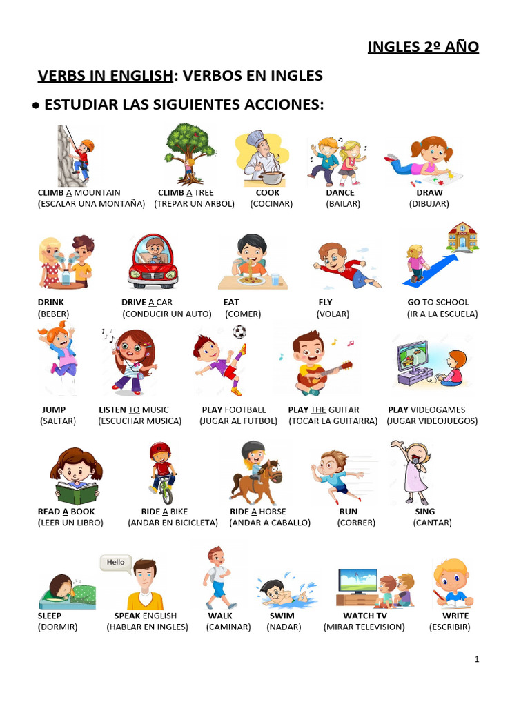 Verbos y Acciones para Niños en Inglés | PDF | Artes del Lenguaje y ...