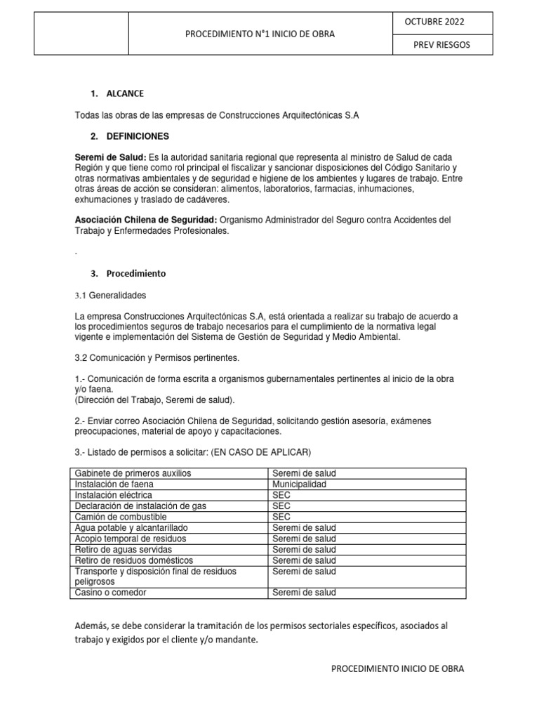 Procedimiento para Inicio de Obra en Construcción | PDF | Derecho ...