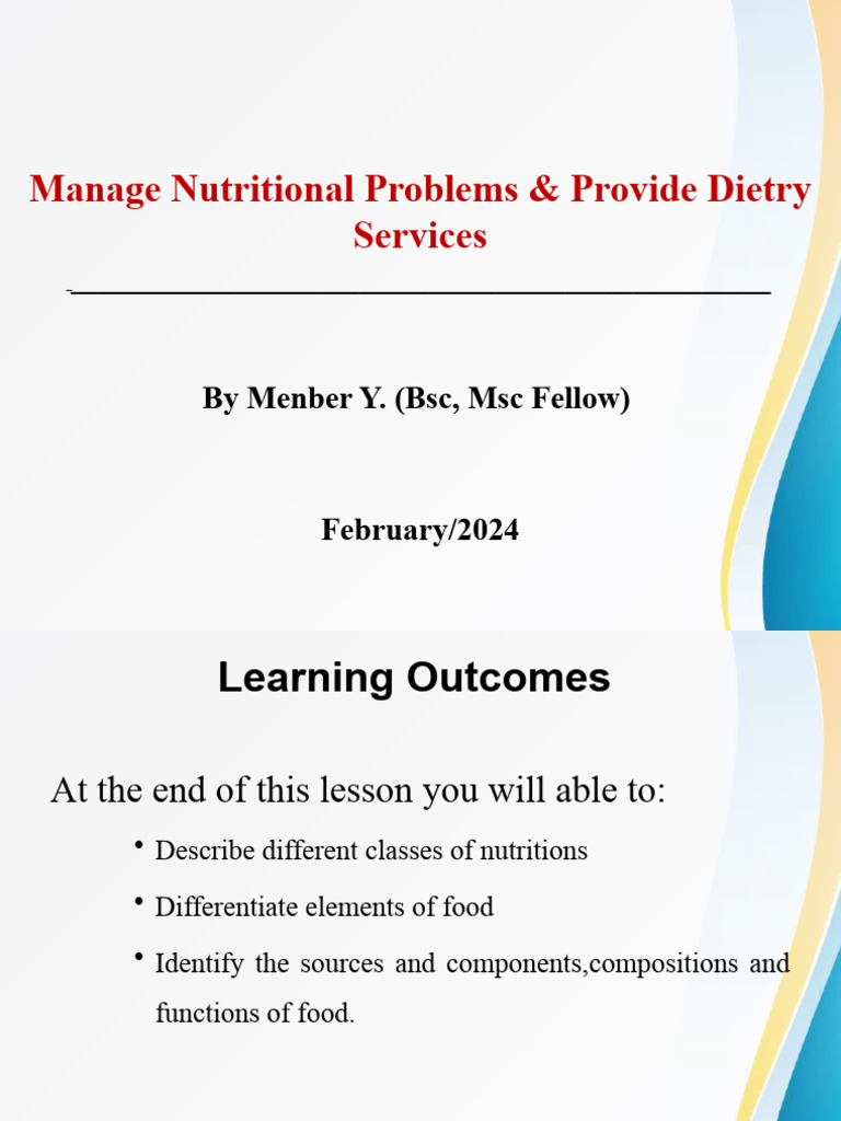 Manage Nutritional Problem Pdf Nutrients Dehydration