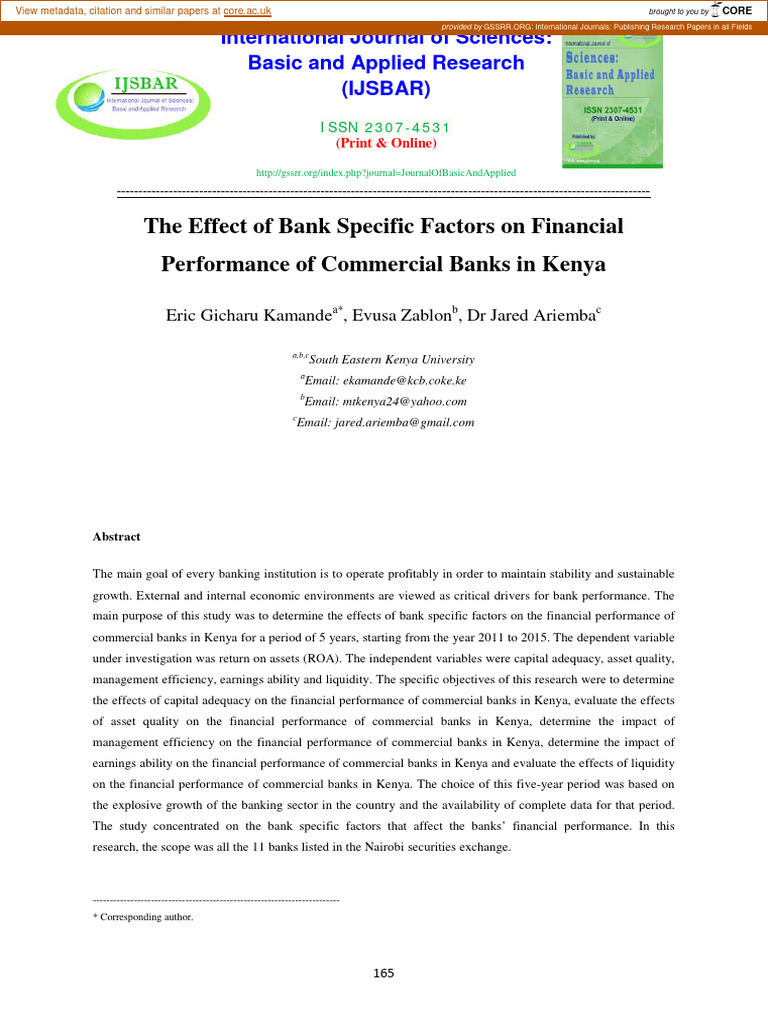 The Effect of Bank Specific Factors On Financial Performance of ...