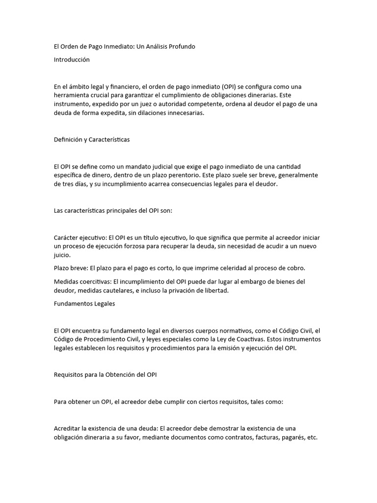 Orden de Pago Inmediato: Guía Completa | PDF | Negocios | Finanzas y dinero